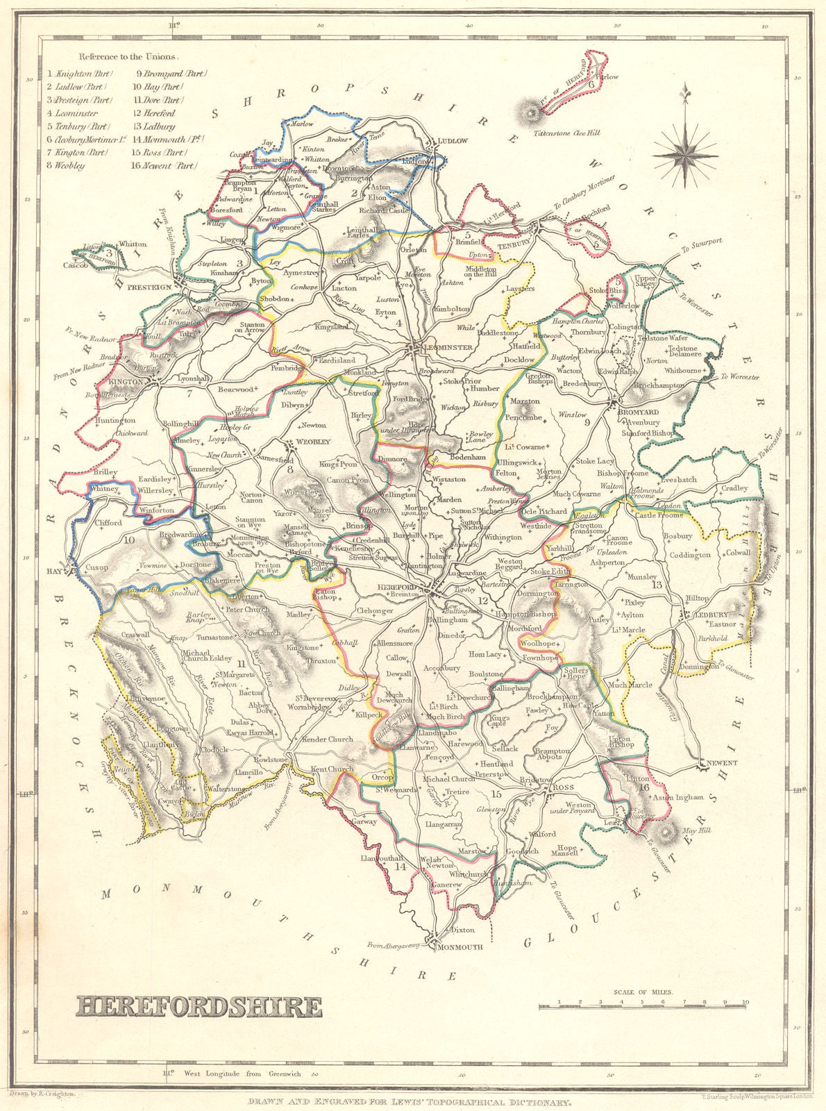 HEREFORDSHIRE. Hereford. Lewis. Original Outline Colouring 1831 old map